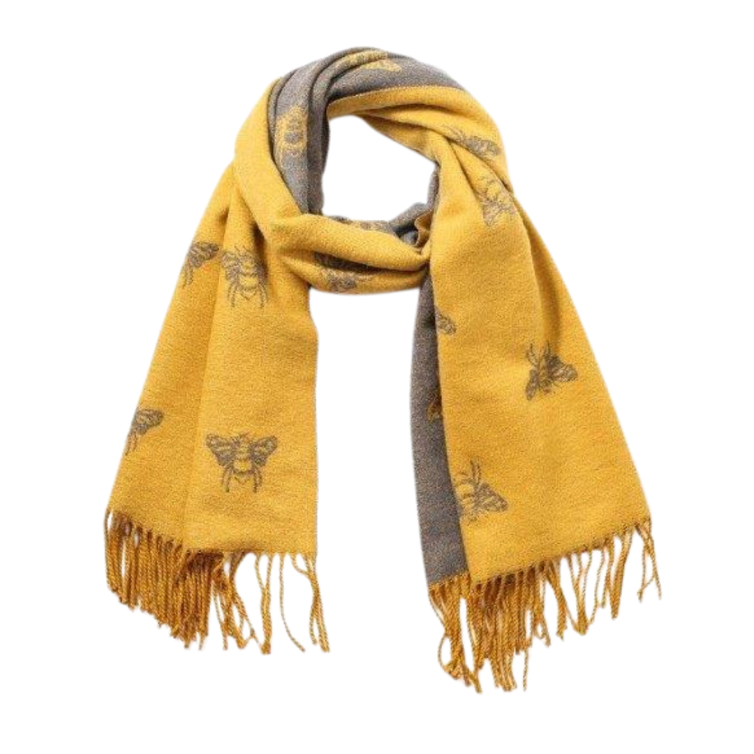 Reversible Bees Scarf Mustard