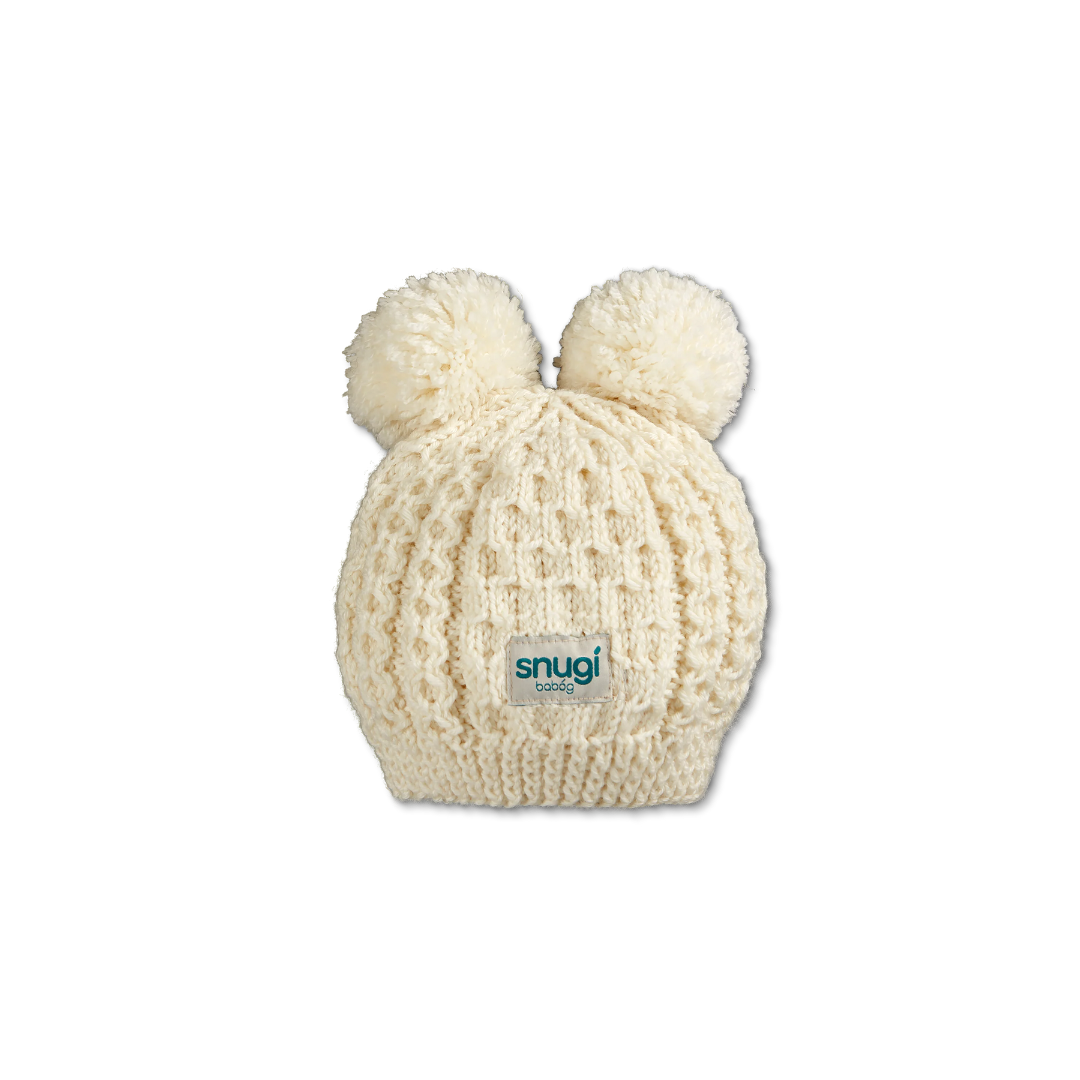 Hand Knit Double Pom Pom Hat
