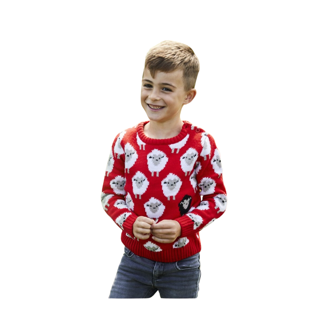 T7647 RED ALL OVER SHEEP KIDS JUMPER-3/4