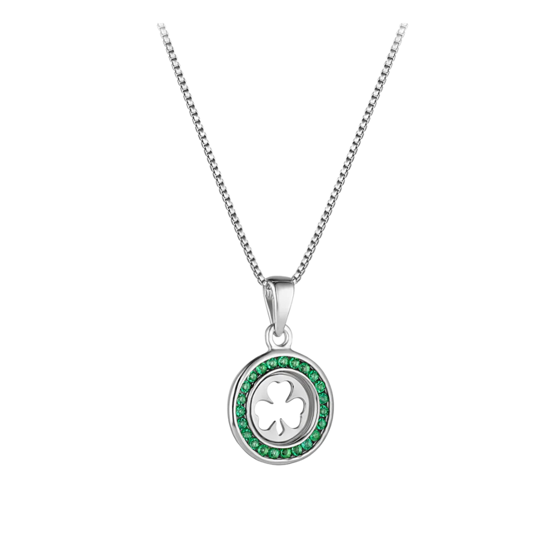 S/S KIDS GREEN CZ SHAMROCK PENDANT - S47011