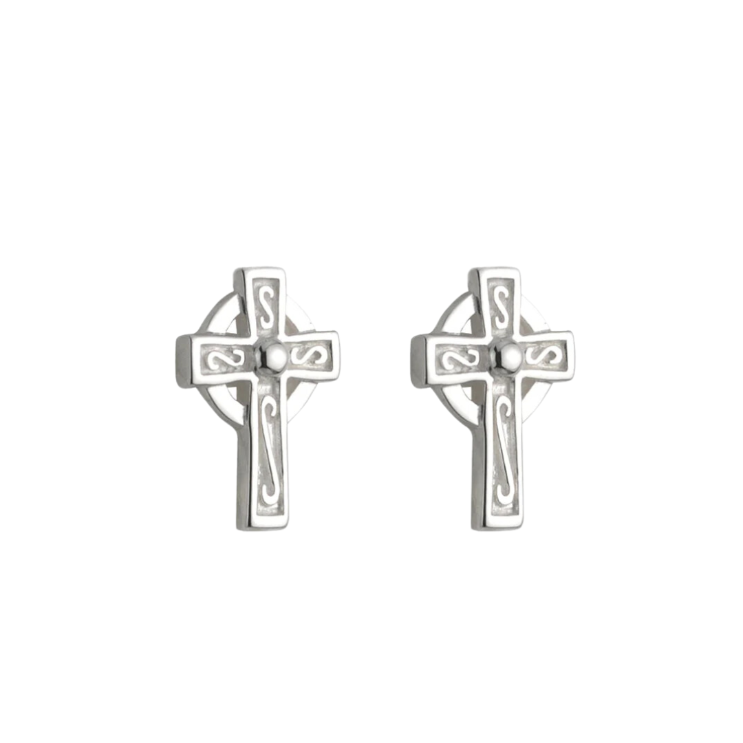 SILVER KIDS CELTIC CROSS STUD EARRINGS - S33387