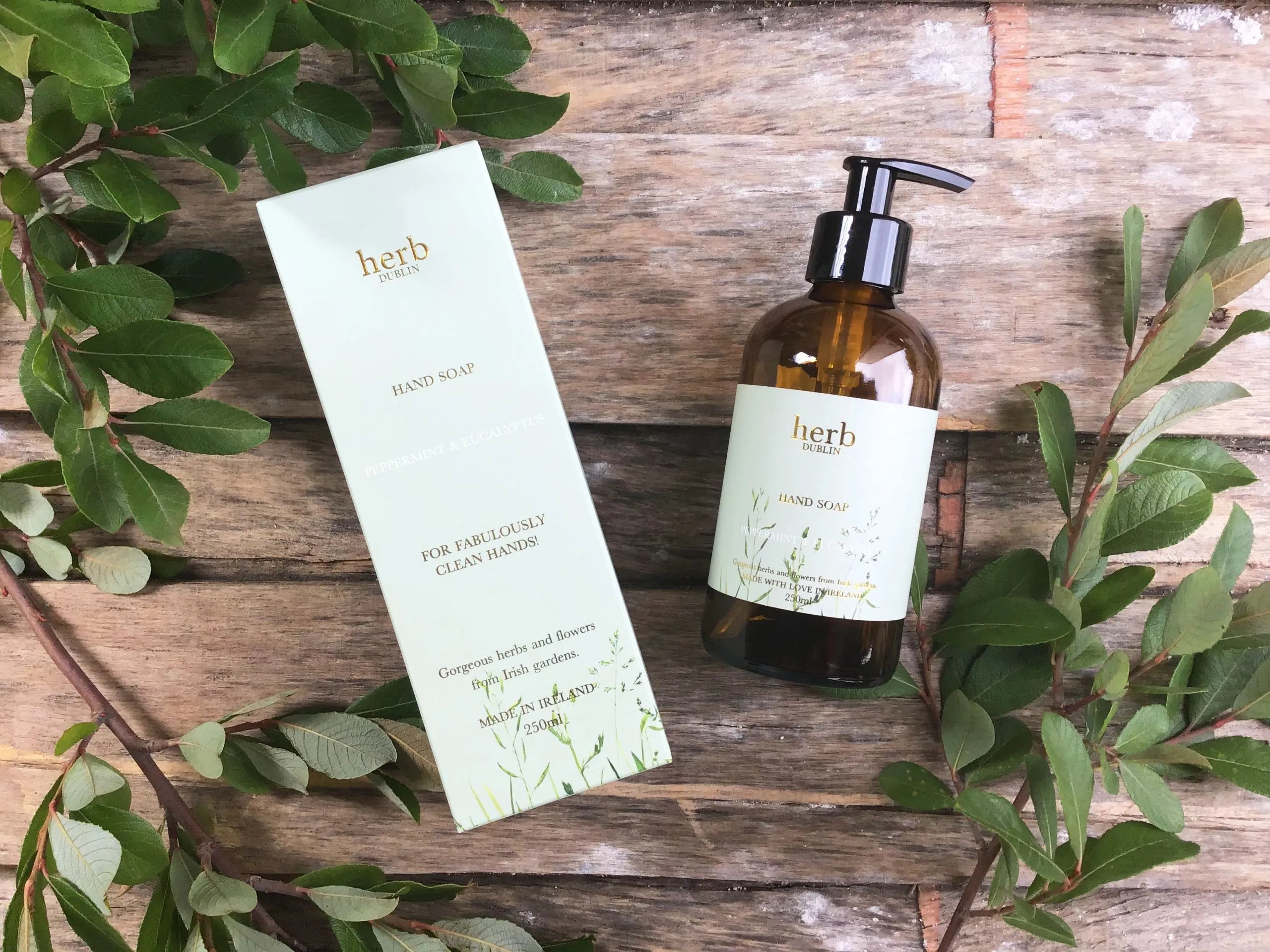 HERB HAND WASH-GLASS BOTTLE-PEPPERMINT AND EUCALYPTUS