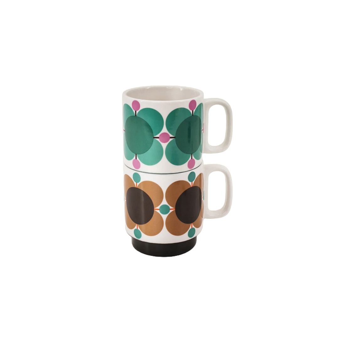 ORLA KIELY SET 2 MUGS - ATOMIC FLOWER JEWEL/ LATTE