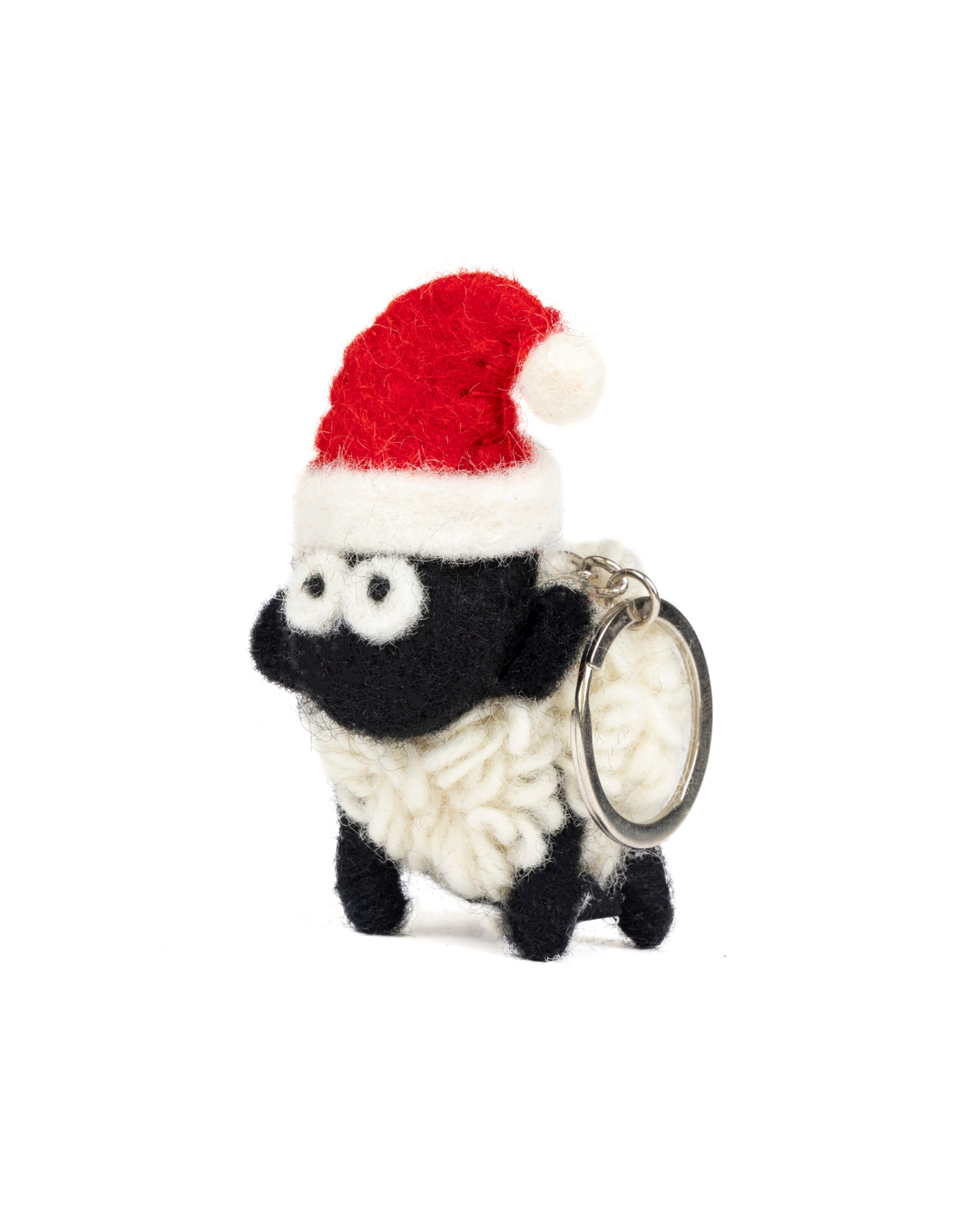 Knitted Sheep Keyring w/Santa Hat