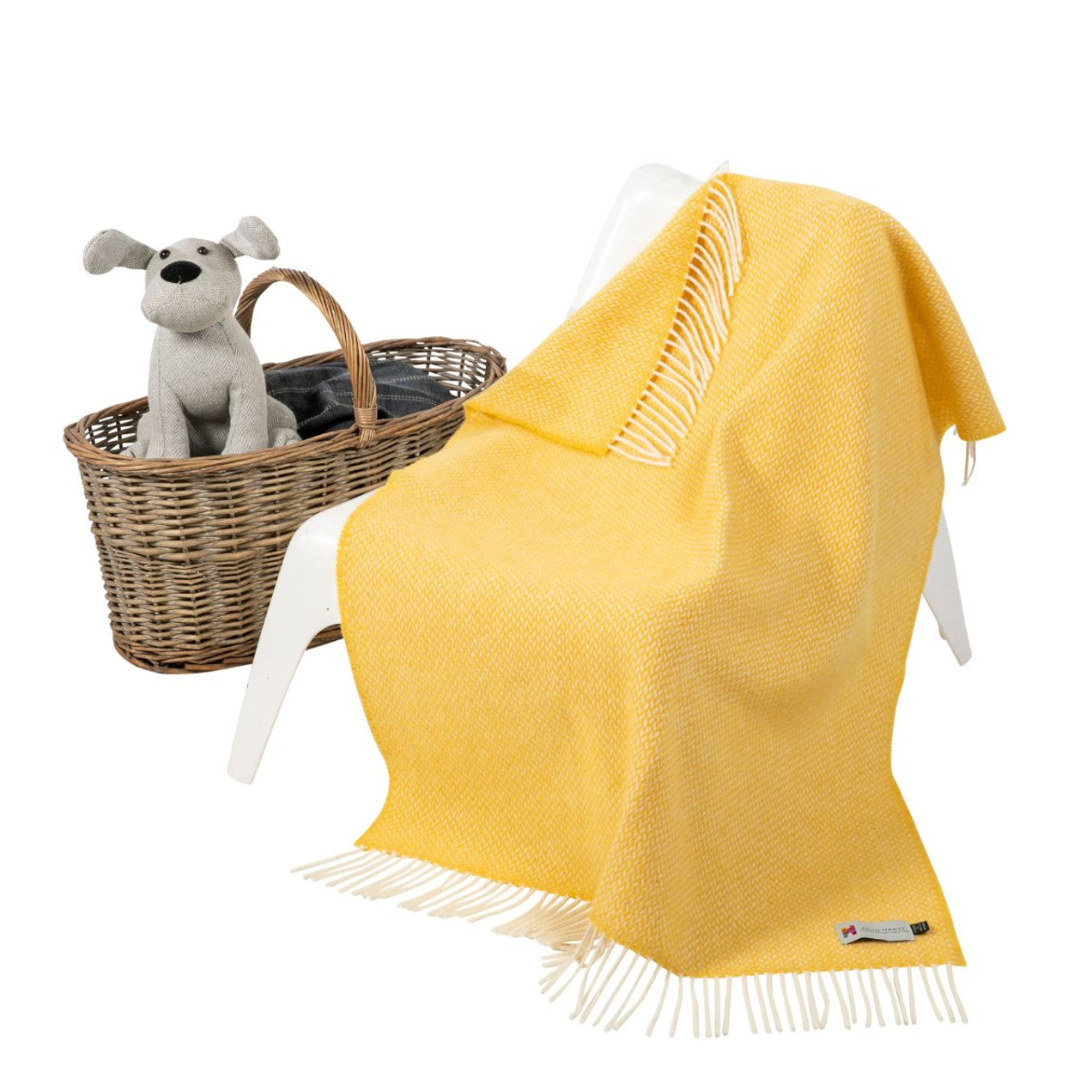 Cashmere Baby Blanket Yellow Herringbone