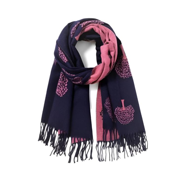 Reversible Tree of Life Scarf Navy Fuchsia