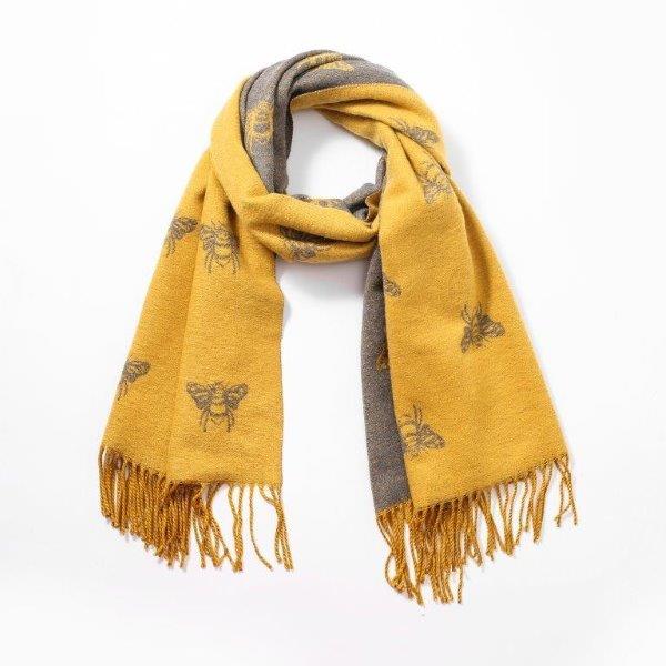 Reversible Bees Scarf Mustard