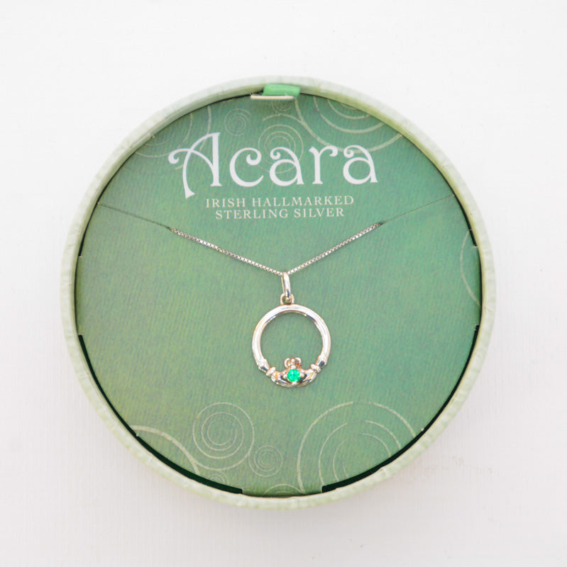 Acara Sterling Silver Necklaces - Claddagh Green